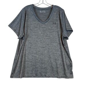 Under Armour Womens 2X Grey Heather V-Neck HeatGear Loose Fit Athletic T-Shirt